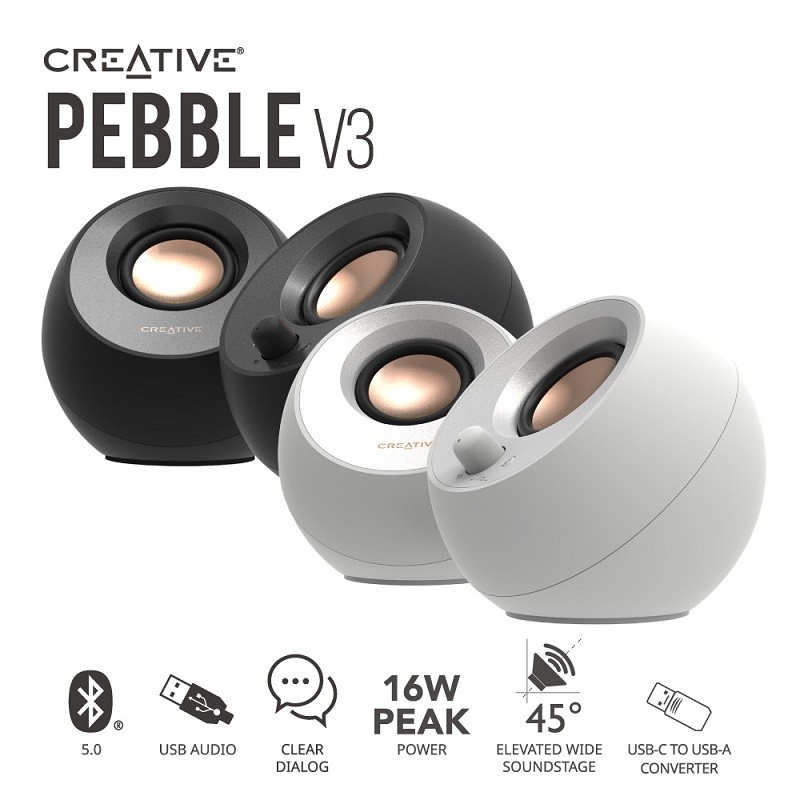 Creative 推出全新白色版本 Pebble V3 小型桌面喇叭